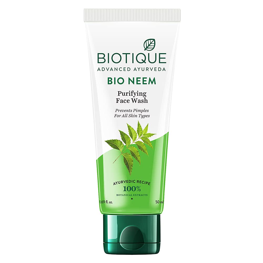 2 X Biotique Bio Neem Purifying Face Wash Fresh-foaming, 100% Soap-free Antibacterial Prevent Pimples Cleansing Gel (50ml X 2 Pack) Beauty & Personal Care Biotique