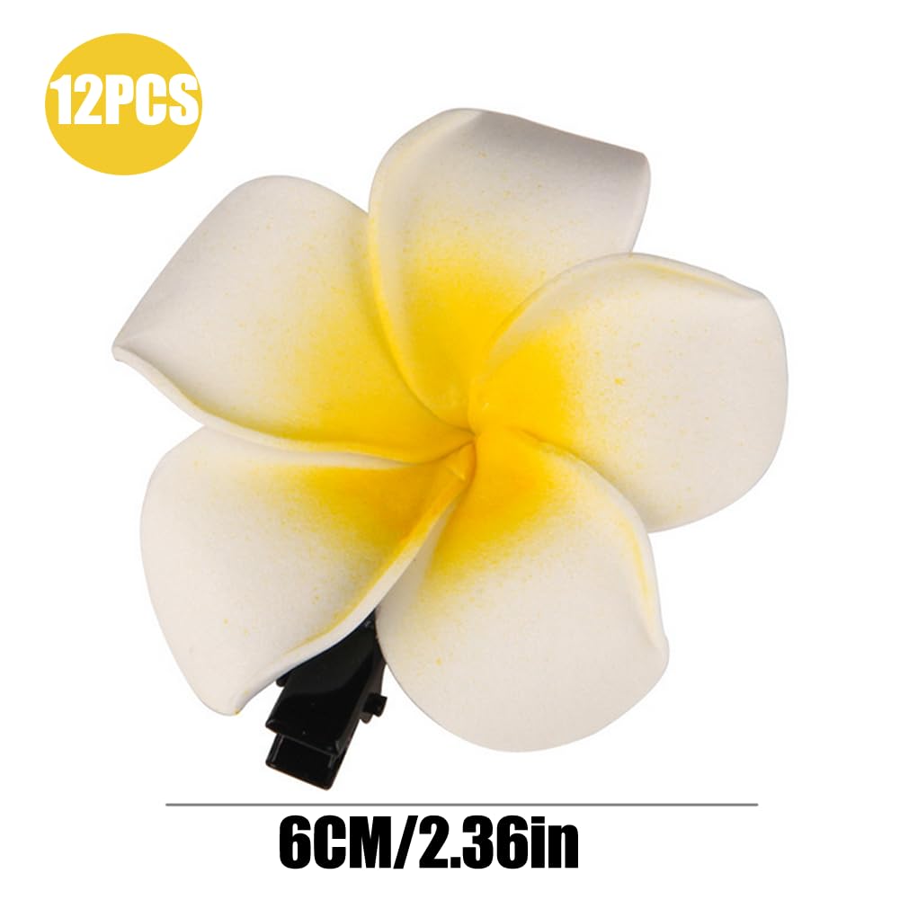 12PCS Women Girls 2.36" Hawaiian Hawaii Bohemia Style Plumeria Foam Flower Hair Clips Decoration Hair Barrette Hairpin For Bridal Wedding Party Beach Beauty & Personal Care Elandy