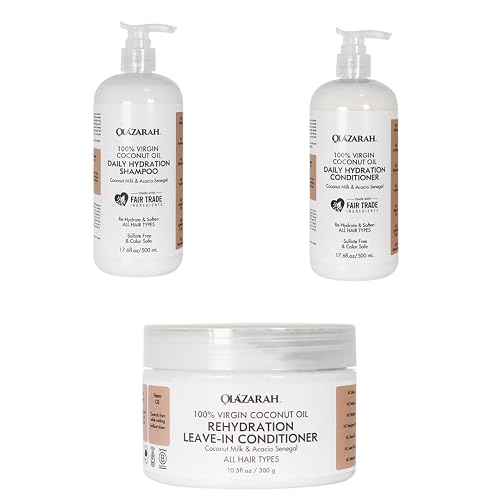 Coconut Daily Hydration Hair Care Bundle | Conditioner(17 Fl. oz), Shampoo(17 Fl.oz), Leave-in Conditioner(10 oz) | Hydrating, Fortify Beauty & Personal Care OLAZARAH