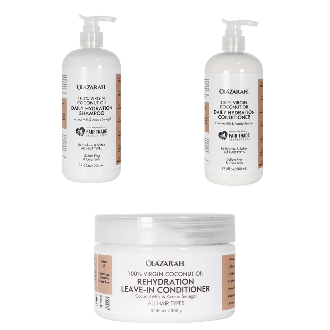 Coconut Daily Hydration Hair Care Bundle | Conditioner(17 Fl. oz), Shampoo(17 Fl.oz), Leave-in Conditioner(10 oz) | Hydrating, Fortify Beauty & Personal Care OLAZARAH
