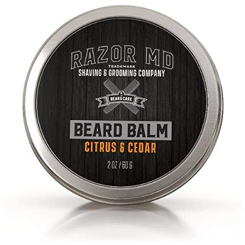 Razor MD Natural Beard Balm for Men, Non-Greasy Styling Balm to Shape, Tame, Soften Skin, Citrus & Cedar, 2 oz Beauty and Personal Care Razor MD