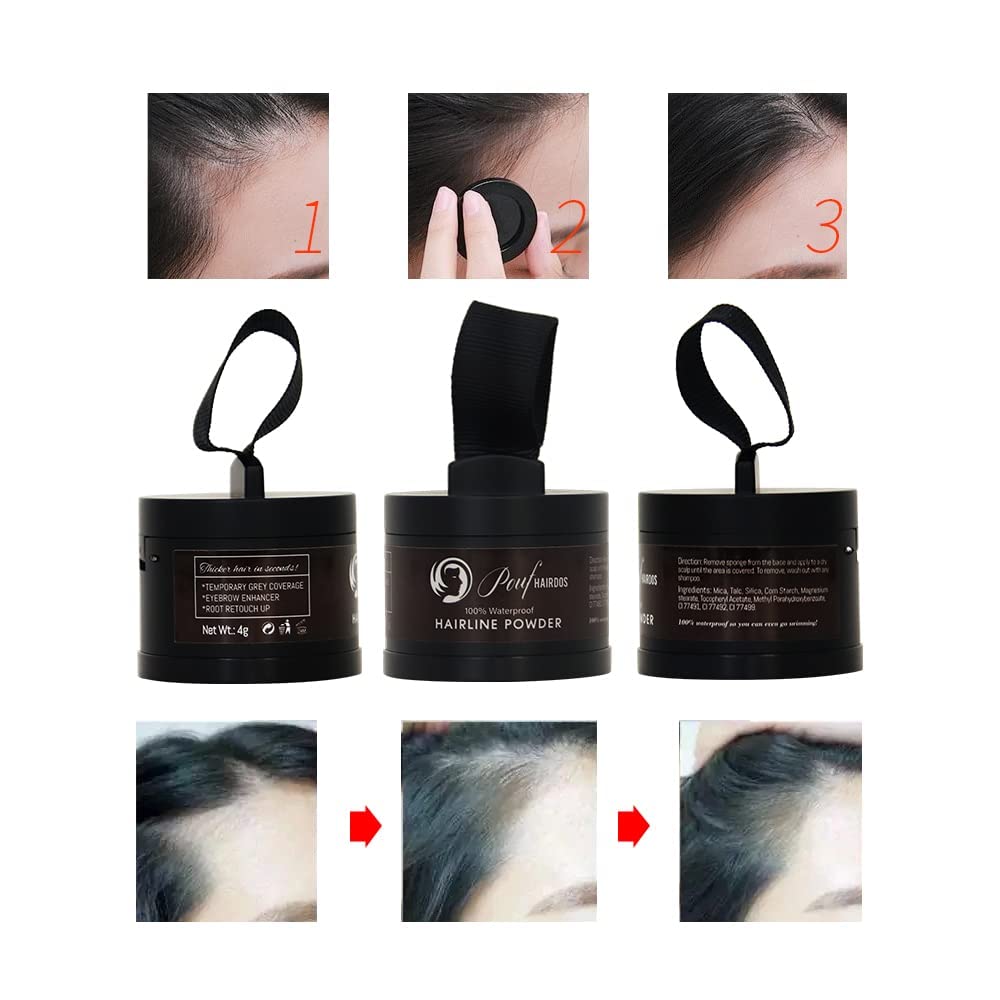 Waterproof Hairline Powder, Quick Hair Roots Touch-up Powder for Men and Women, Hair Roots Cover-up, Hair Shadow for thinning hair, bald spots Beauty & Personal Care Pouf Hairdos