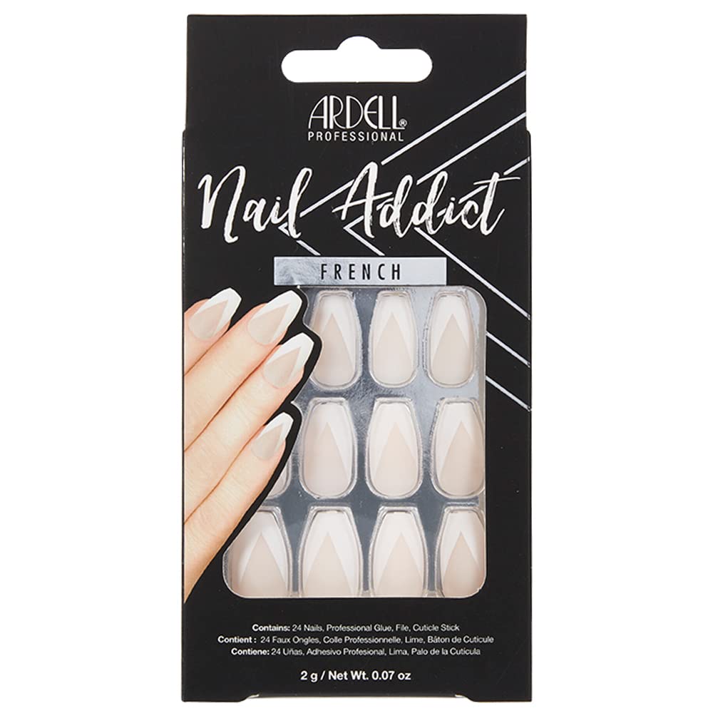 Ardell Press On Nails Medium - Modern French Tip Fake Nail, Glue on Nails, Nail Kit, 1 Pack