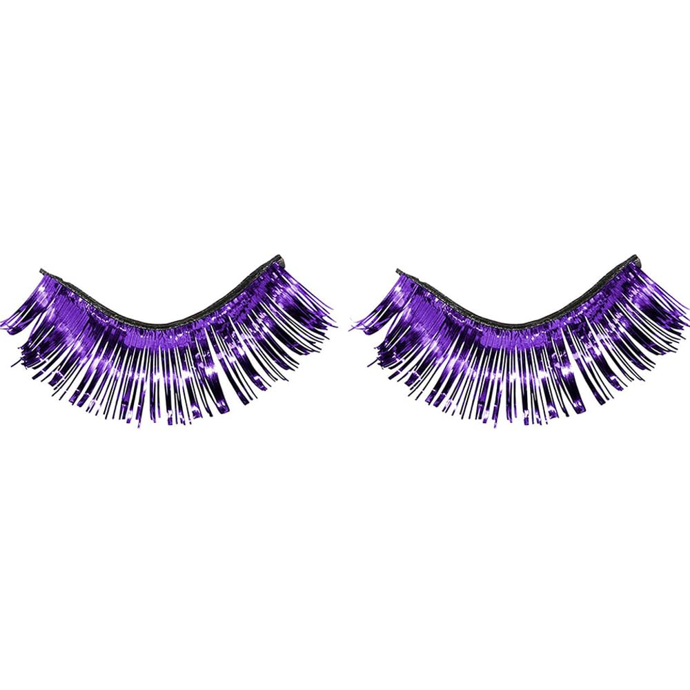 Purple Tinsel Eyelashes - 1 Pair (1/2" x 1") - Lightweight & Easy to Apply Self-Adhesive Lashes - Perfect Costume Accessory
