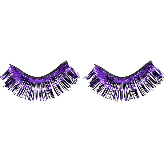 Purple Tinsel Eyelashes - 1 Pair (1/2" x 1") - Lightweight & Easy to Apply Self-Adhesive Lashes - Perfect Costume Accessory