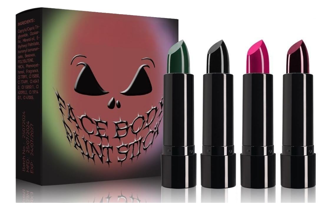 Halloween Face Paint Kit, 4 Colors Lipstick Set?Water-Based Non-Toxic Makeup for Face & Body | Easy Wash Off for Costume Parties, Kids, Adults Beauty & Personal Care iACen