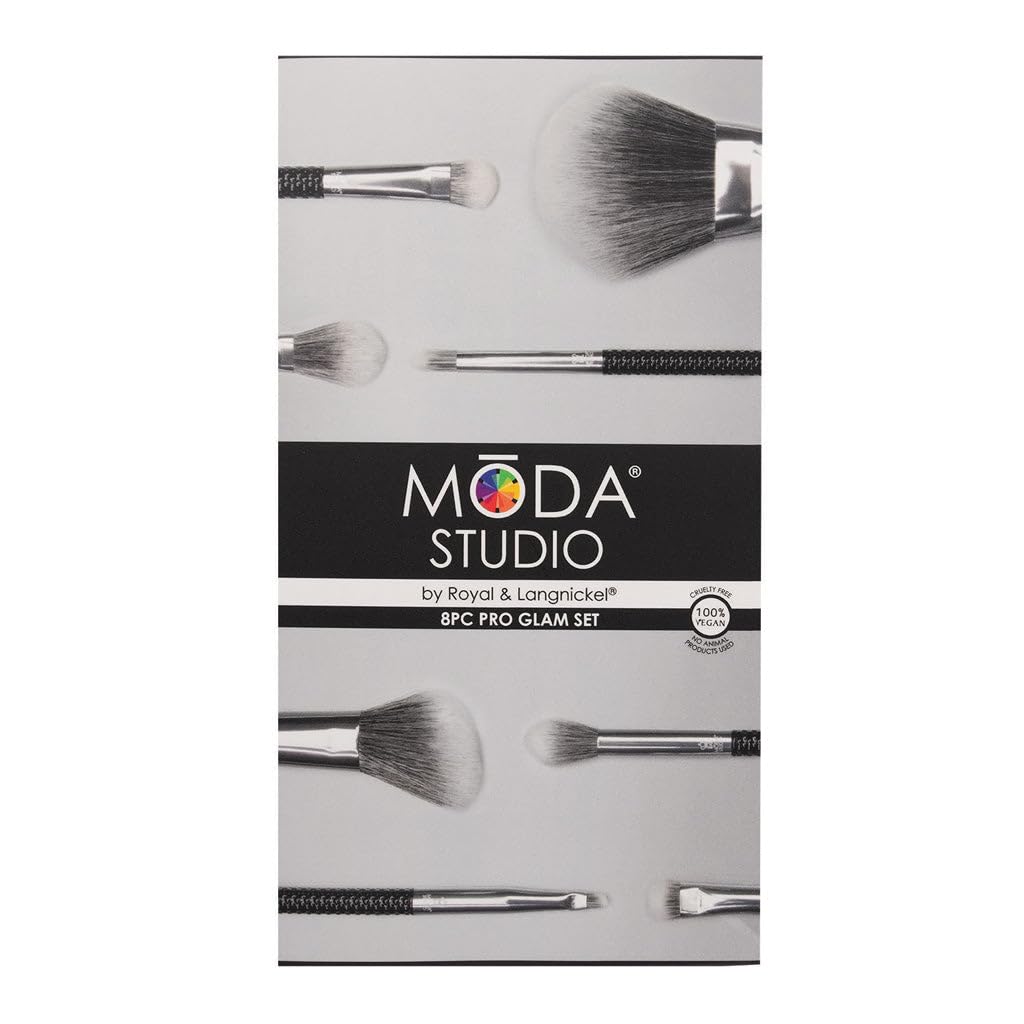 MODA Studio 8pc Pro Glam Makeup Brush Set, Includes - Powder, Contour, Glow, Shader, Crease, Smudger, Detail, and Brow Brushes Beauty & Personal Care MODA
