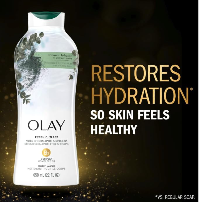 Olay Fresh Outlast Paraben Free Body Wash with Relaxing Notes of Eucalyptus and Spirulina, 650 mL Beauty & Personal Care Olay