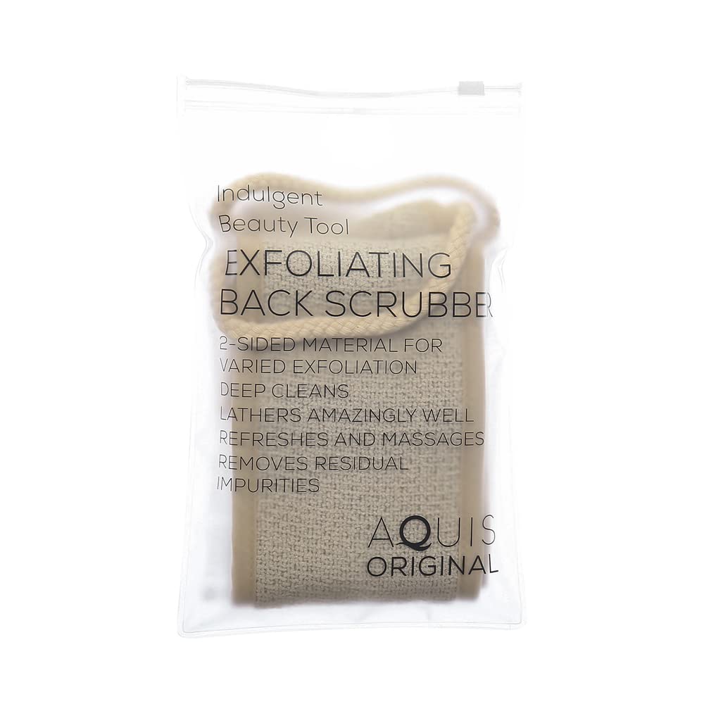 AQUIS Double-Sided Exfoliating & Cleansing Back Scrubber, Fast Drying, Ultra-Durable Microfiber, Linen Beauty & Personal Care AQUIS