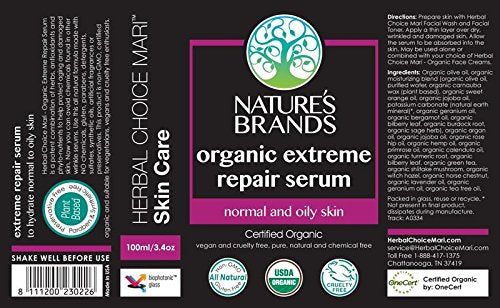 Herbal Choice Mari Organic Extreme Repair Serum, Normal to Oily Skin; 3.4floz UV Glass Beauty & Personal Care Nature's Brands
