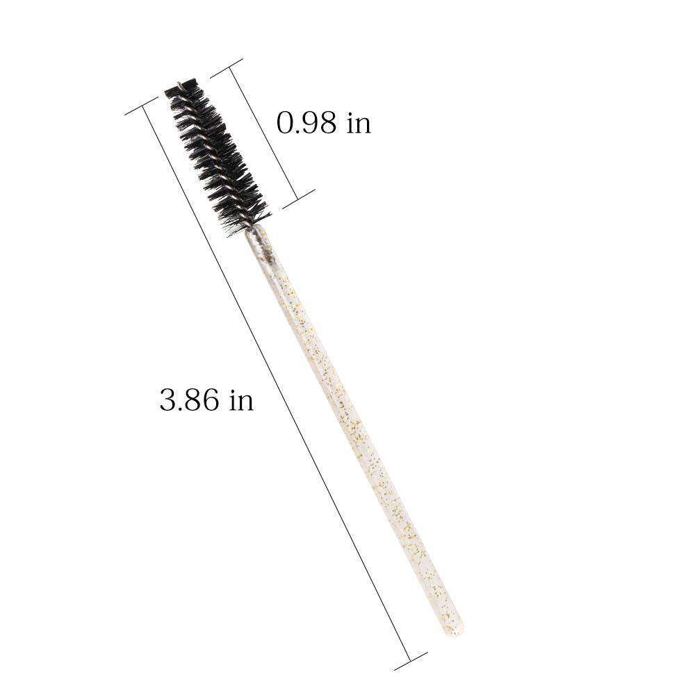 300 Pack Glitter Mascara Wands Disposable EyeLash Spoolie Brushes Makeup Applicator Eyelash Extension Tool Kit, Crystal Gold Handle Black Brush Head Beauty & Personal Care Mekupeu