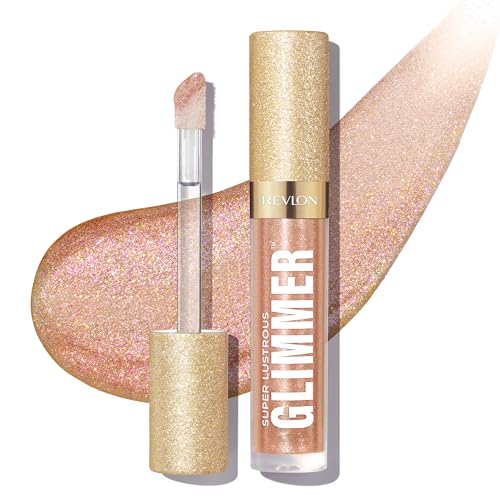 REVLON Super Lustrous Glimmer Gloss, Non-Sticky Lip Gloss, High-Shine Finish, Plant-Based Glitter, 004 Happy Hour, 0.13 fl oz Beauty & Personal Care REVLON