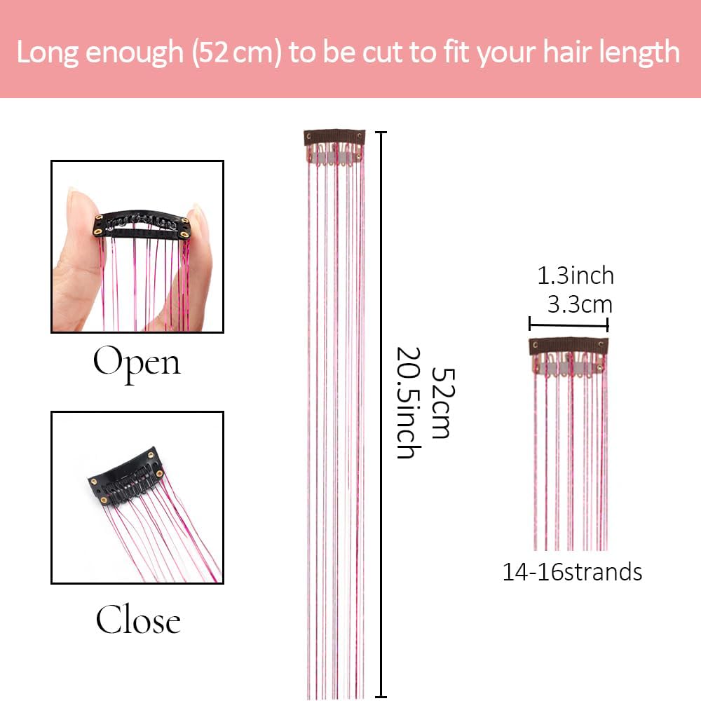 Sky Blue Hair Tinsel, Packs of 6Pcs Clip in Tinsel Hair Extensions 20.5 Inch Heat Resistant Fairy Hair Tinsel Kit for Women Girls Glitter Hair Beauty and Personal Care Ubeleco