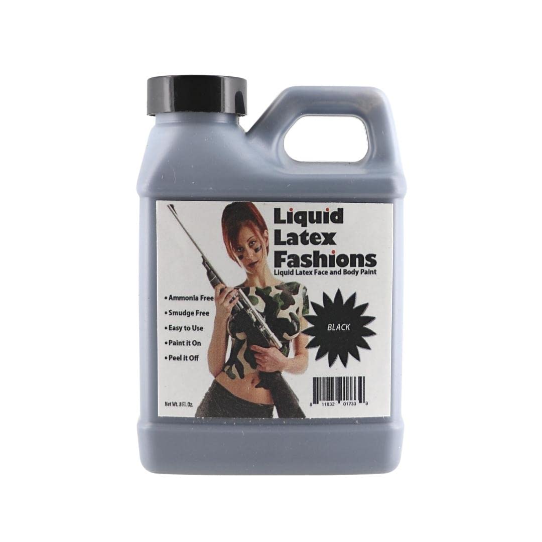 Black 8 Oz - Liquid Latex Body Paint, Ammonia Free No Odor, Easy On and Off, Cosplay Makeup, Creates Professional Monster, Zombie Arts Beauty & Personal Care Liquid Latex Fashions