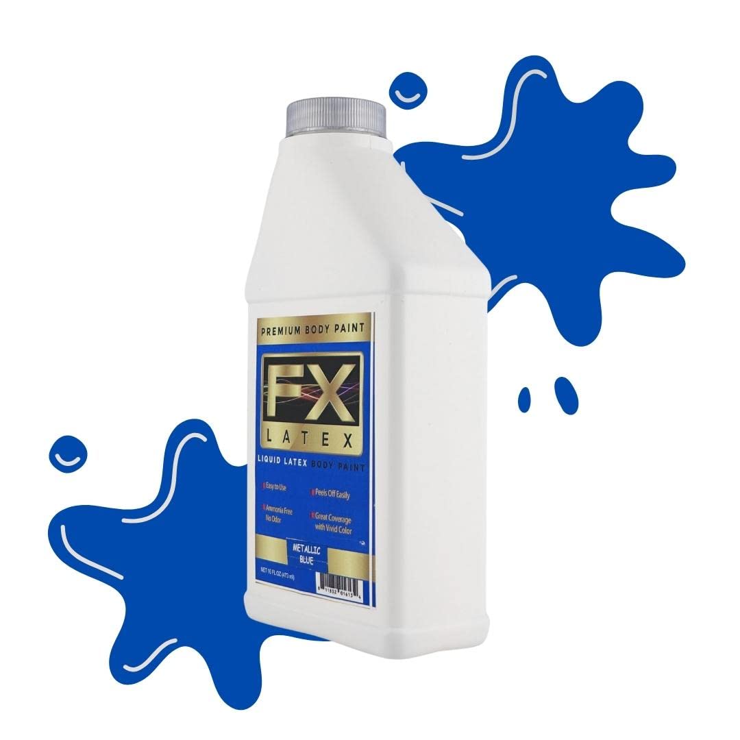 Liquid Latex - Face and Body Paint, Ammonia Free, Easy On and Off, Cosplay Makeup, Create Professional Monster, Zombie Arts 16 Oz (Metallic Blue) Beauty & Personal Care Liquid Latex Fashions