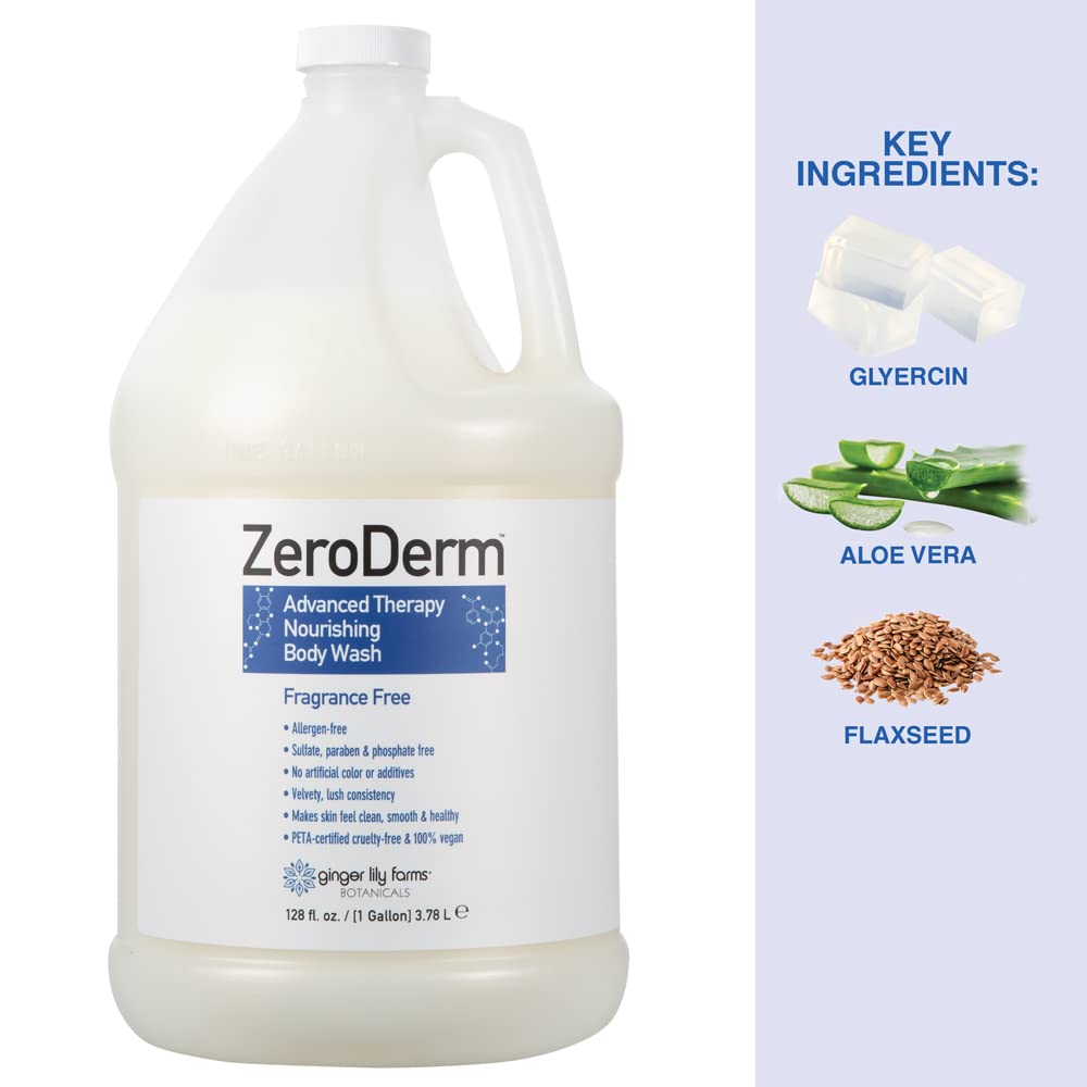 Ginger Lily Farms Botanicals ZeroDerm Advanced Therapy Nourishing Body Wash, 100% Vegan & Cruelty-Free, Fragrance Free, 1 Gallon (128 Fl. Oz.) Refill Beauty & Personal Care Ginger Lily Farms