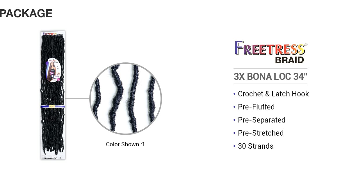 FreeTress Crochet Braids 3X Bona Loc 34" (1-pack, 1B)