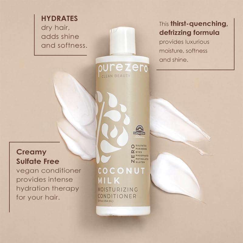 Purezero Coconut Milk Shampoo & Conditioner Set - 100% Vegan & Cruelty Free - Intense Hydration & Increase Shine - Zero Sulfates, Parabens, Dyes Beauty & Personal Care Purezero