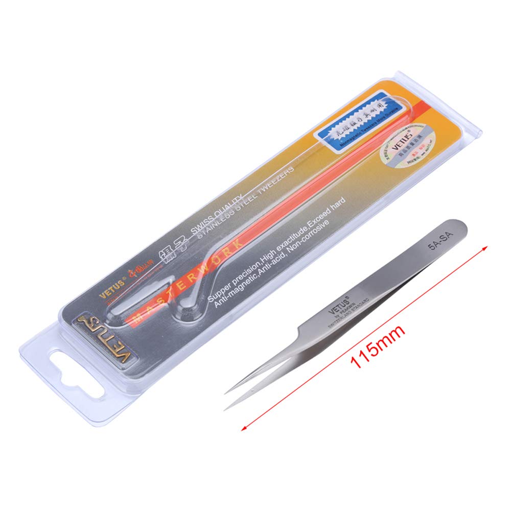 Vetus Tweezer Stainless Steel Non-magnetic Curved Pointed Tip Precision Eyelash Eyebrow Extensions Lashing Tool (5a-sa) Beauty and Personal Care Vetus
