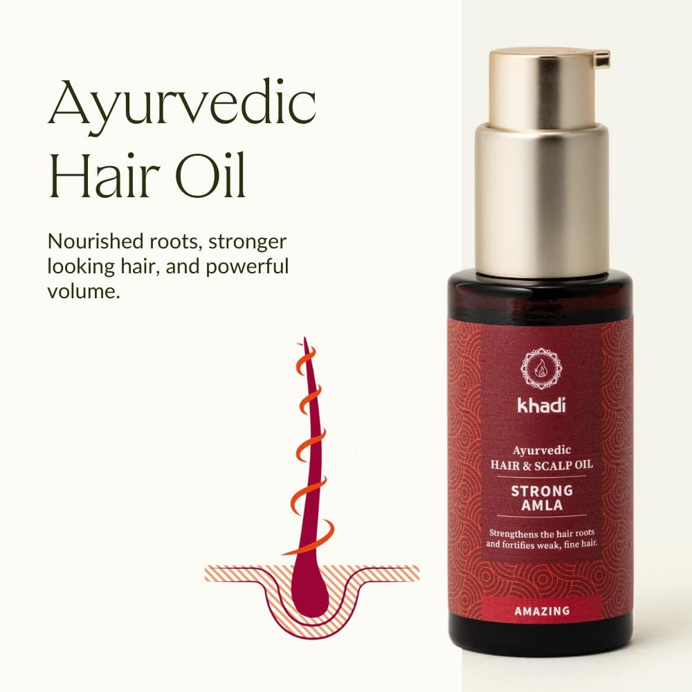 khadi STRONG AMLA hair oil, 100% natural, herbal, vegan, promotes growth, prevents hair loss & gray hair, strengthens roots, silicone-free, Ayurvedic Beauty & Personal Care KHADI