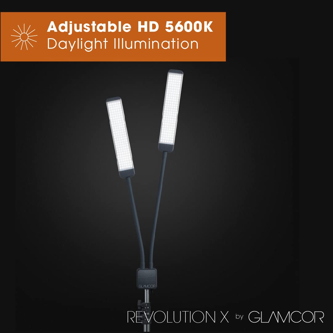 GLAMCOR Revolution X Portable LED Lighting Kit for Makeup Artist, Esthetician and Tattoo Artist | HD 5600K Lighting | Dual-Length arms for Precise Beauty & Personal Care GLAMCOR