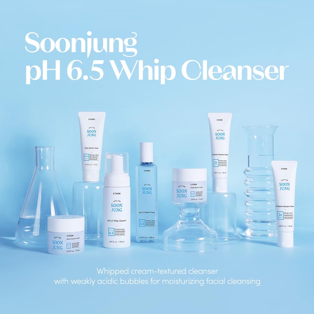 ETUDE SoonJung pH 6.5 Whip Cleanser | Mild Micro Foaming Face Wash for Sensitive Skin, Panthenol, Madecassoside for Soothing, Barrier Repair, Low pH Beauty and Personal Care ETUDE