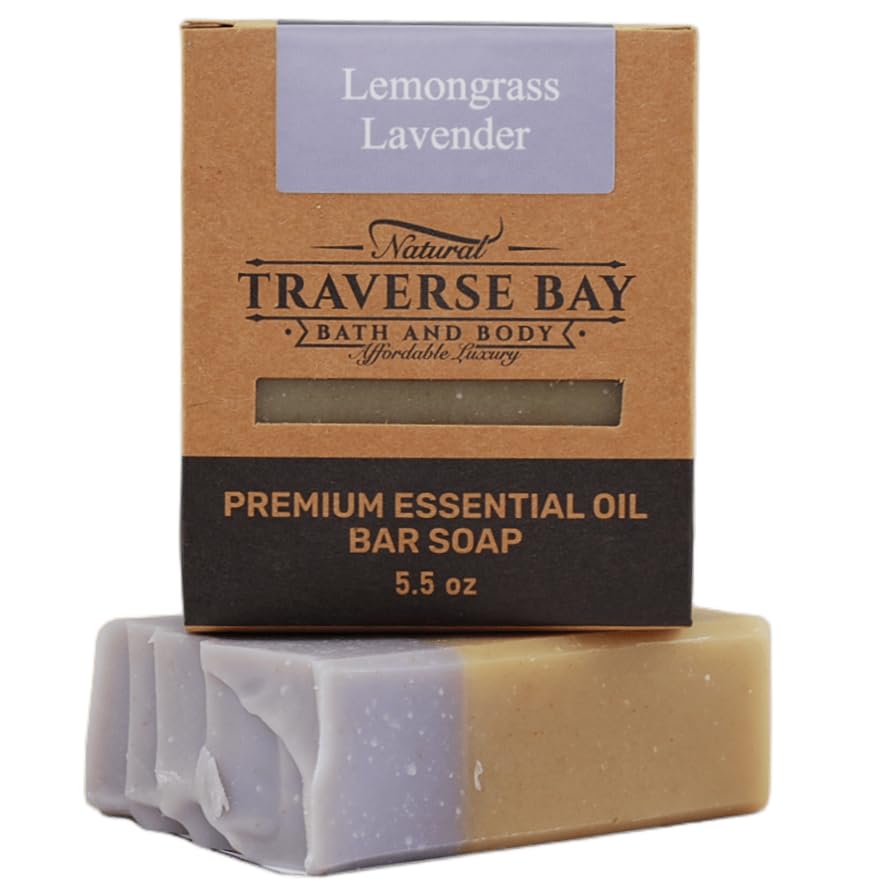 Traverse Bay Bath and Body Natural Cold Process Soap Floral 4-Bar Variety Pack, Chamomile Oat, French Lavender, Lemongrass Lavender, Bergamot Rose 5.5 Beauty & Personal Care Traverse Bay Bath and Body