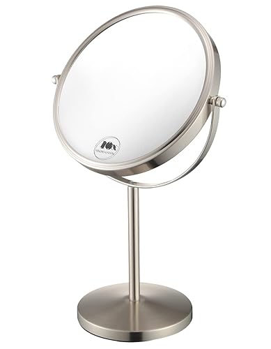 ALHAKIN 10x Magnifying Makeup Mirror, 8 Inch Tabletop Mirror with 1X/10X Magnification Double Sided, Standing Bathroom Makeup Mirror for Desk, Nickel Beauty & Personal Care ALHAKIN