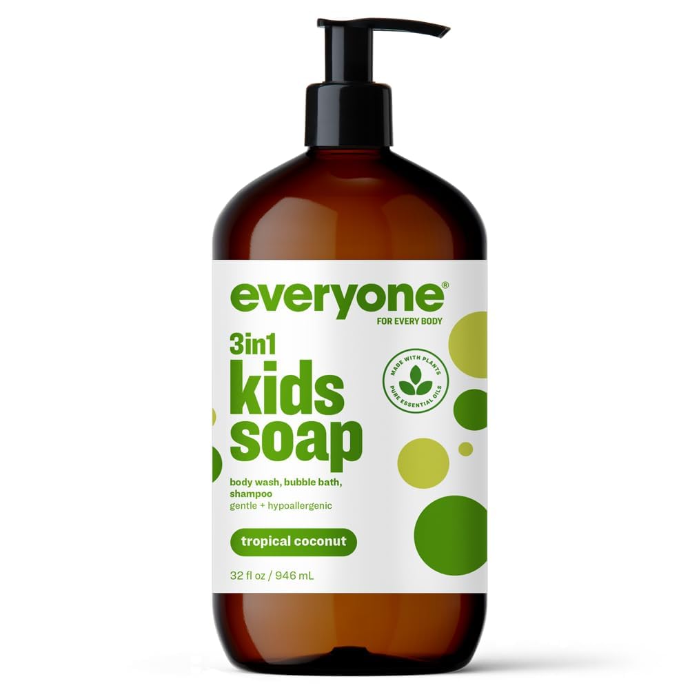 Everyone 3-in-1 Kids Soap, Body Wash, Bubble Bath, Shampoo, 32 Ounce (Pack of 1), Tropical Coconut, made with Essential Oils for Toddlers, Tweens Beauty & Personal Care everyone for every body