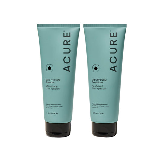 Acure Ultra Hydrating Shampoo and Conditioner Set - Moisturizing Set with Argan Oil for Women & Men with Dry, Damaged, Straight or Curly Hair, 100% Beauty & Personal Care Acure
