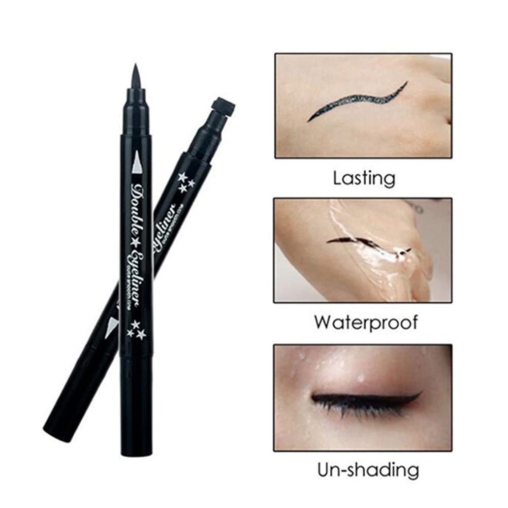 Pinkiou 2 in 1 Double-headed Liquid Eyeliner Pen Stamp Super Slim Gel Felt Tip High Pigment Black Waterproof Smudgeproof Long Lasting Tattoo Makeup… Beauty & Personal Care Pinkiou