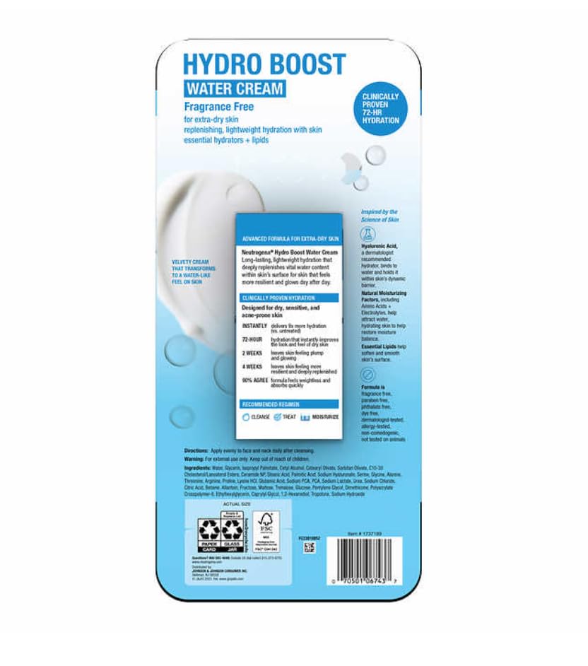 Neutrogena Hydro Boost Hyaluronic Acid Hydrating Water CREAM Daily Face Moisturizer for Dry Skin, Oil-Free, Non-Comedogenic Face Lotion, 1.7 fl. Oz 2 Beauty & Personal Care Neutrogena
