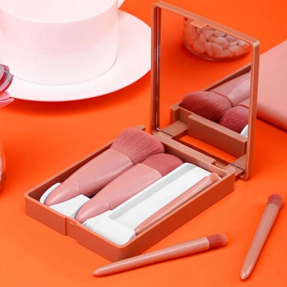 Easy-taken Travel Makeup Brush Set, COSHINE 5pcs Mini Complete Function Cosmetic Brushes Kit (5pcs with mirror) Beauty & Personal Care COSHINE
