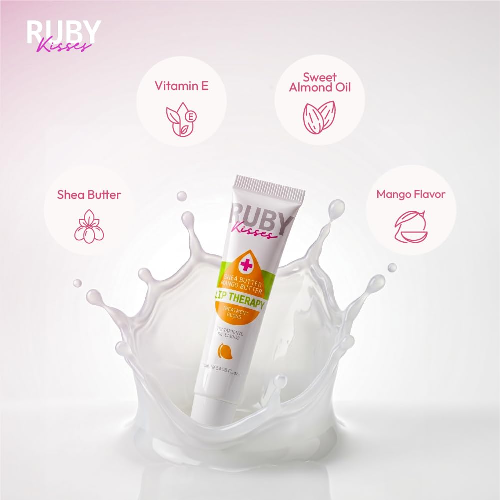 Ruby Kisses Hydrating Lip Oil Treatment Gloss with Mango & Shea Butter (3 Pack), Moisturizing Natural Shine Lip Care Protects & Heals with Vitamins, Beauty & Personal Care Ruby Kisses