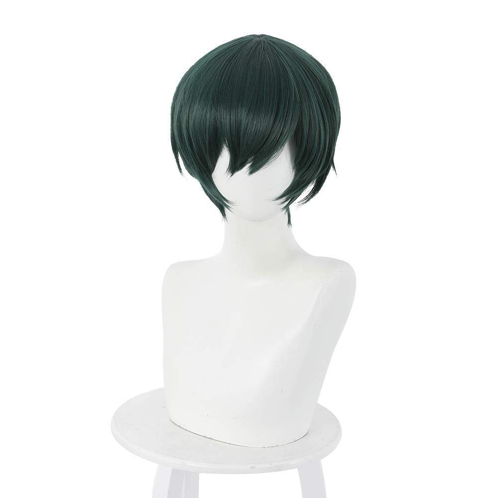 XiongXiongLe Dark Green Short Cosplay Wig Women Costume Hair Replacement Wigs for Adult Cos Role Playing Daily Party Halloween Christmas Comic