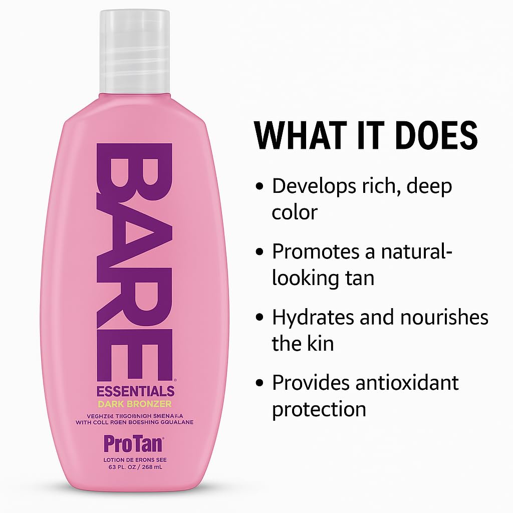 Pro Tan BARE Essentials Dark Bronzer Tanning Lotion 8.5 fl oz - Vegan DHA, Collagen Boosting Squalane, Aloe, Coconut Oil, Jojoba & Vitamins B C E Beauty & Personal Care Pro Tan