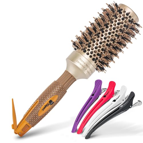 Fagaci Professional Round Brush with Natural Boar Bristle for Blow Drying, Nano Technology Ceramic + Ionic for Voluminous Healthy Hair Styling | Beauty & Personal Care Fagaci