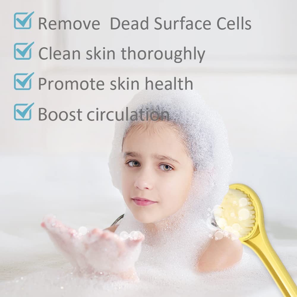 Tuklye Bath Brush, Softer bristles, Long Handle, Suitable for Children Aged 3-12, Cleaning Sweat Stains and Beauty Bath, Wet or Dry Brush, Bath Brush Beauty and Personal Care Tuklye
