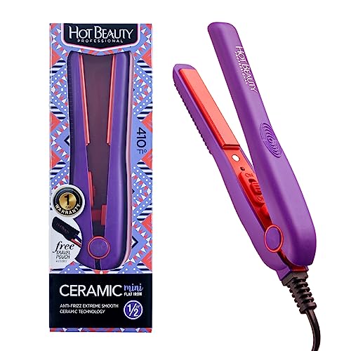 Hot Beauty Professional Ceramic Mini Flat Iron 1/2", Anti-Frizz, Fast Heating, Versatile Styling for Curly & Straight Hair, Ideal for Traveling Beauty & Personal Care Hot Beauty