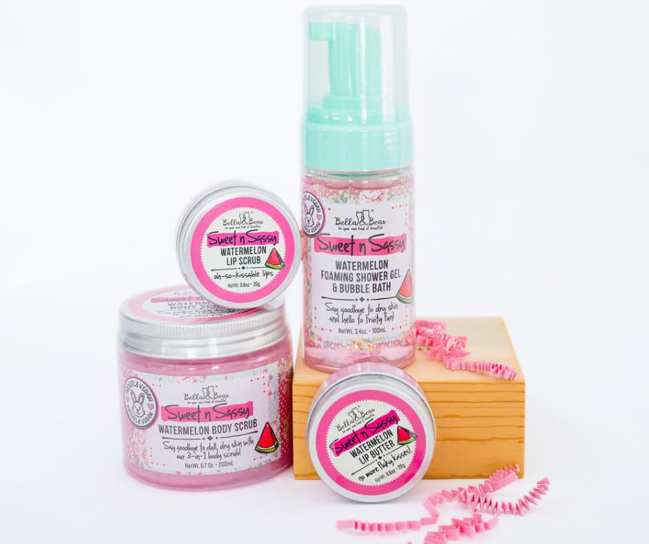 Bella & Bear Sweet 'n' Sassy Spa Gift Set for Women & Teen Girls - Bath & Body Gift Set with Shower Gel, Body Scrub, Lip Scrub & Lip Butter Beauty and Personal Care Bella and Bear