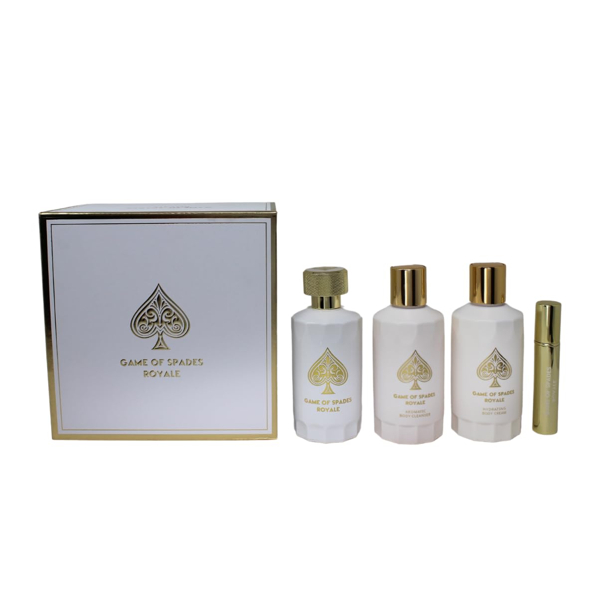 Jo Milano Game of Spades Royale 4-Piece Gift Set Unisex, (3.4 Oz Parfum Spray + 6.8 Oz Body Cleanser + 6.8 Oz Body Cream + 0.27 Oz Refillable Beauty and Personal Care Jo Milano