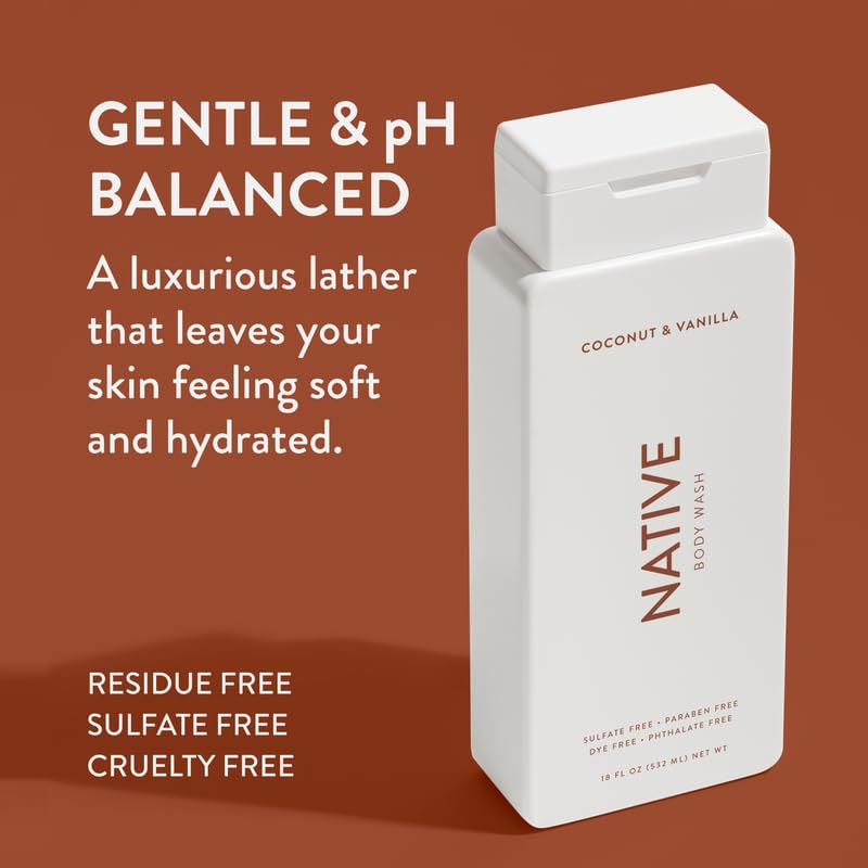 Native Body Wash Contains Naturally Derived Ingredients | for Women & Men, Sulfate, Paraben, & Dye Free Leaving Skin Soft & Hydrated |Coconut Beauty & Personal Care Native