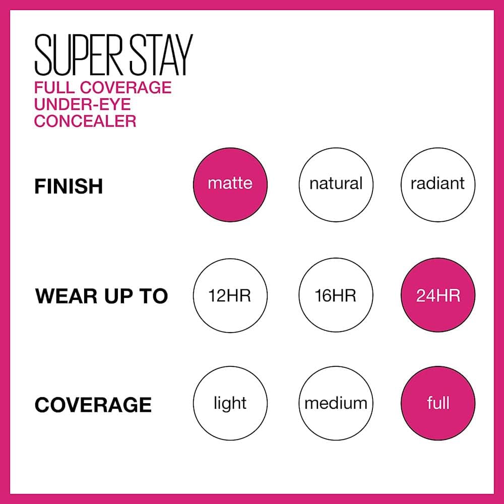 Maybelline New York Super Stay Super Stay Full Coverage, Brightening, Long Lasting, Under-eye Concealer Liquid Makeup For Up To 24H Wear, With Paddle