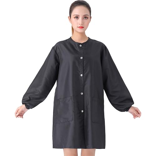 TILYIALA Professional Salon Smock Stylist Jacket Waterproof Hairdressing Cape Barber Apron Pet Grooming Workwear (Snap, Black, Medium) Beauty & Personal Care TILYIALA