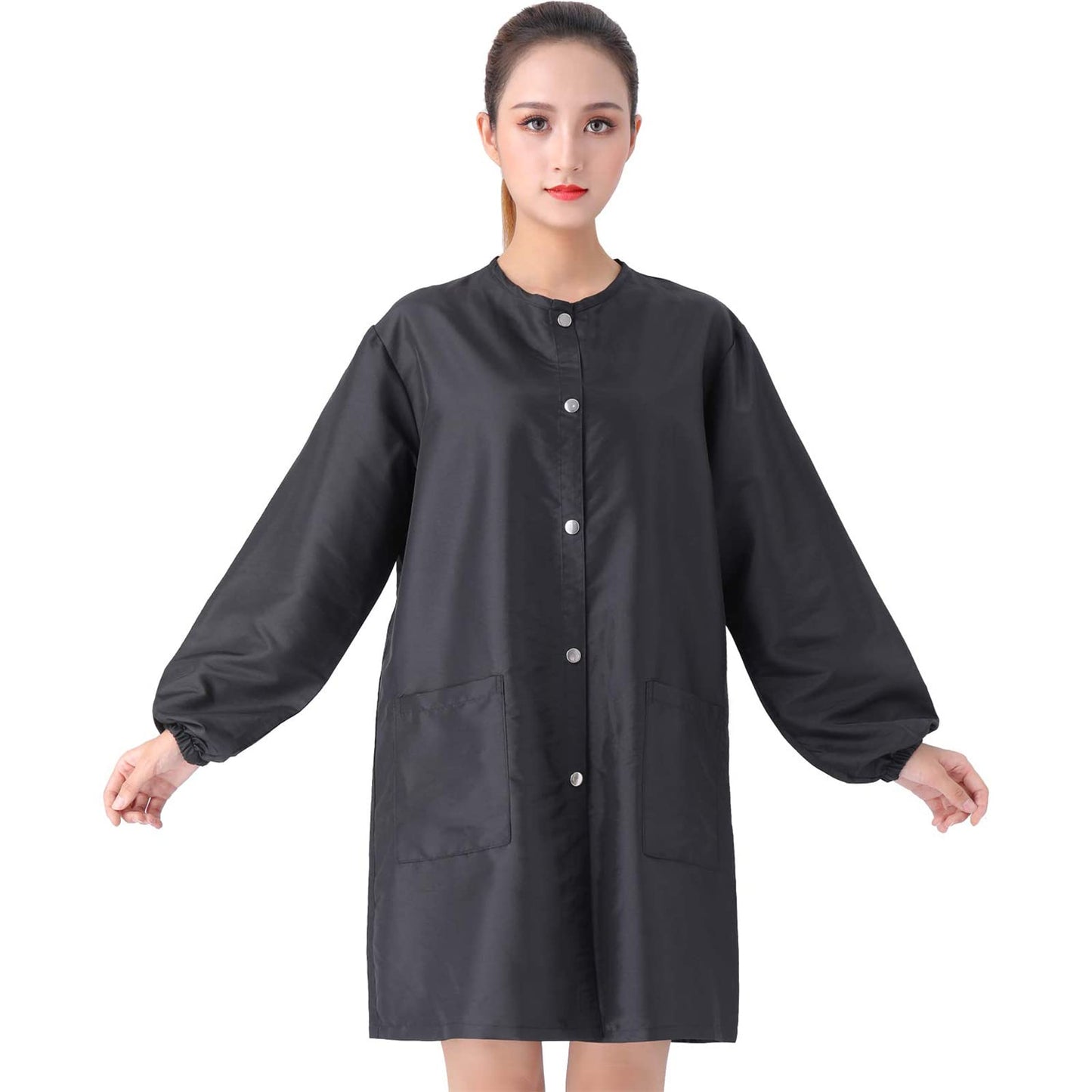 TILYIALA Professional Salon Smock Stylist Jacket Waterproof Hairdressing Cape Barber Apron Pet Grooming Workwear (Snap, Black, Medium) Beauty & Personal Care TILYIALA