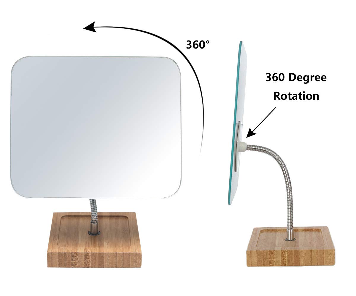 YEAKE Flexible Gooseneck Bamboo Vanity Makeup Mirror,360°Rotation 8" Large Frameless, Folding Portable Table Desk Mirror with Stand for Bathroom Beauty & Personal Care YEAKE