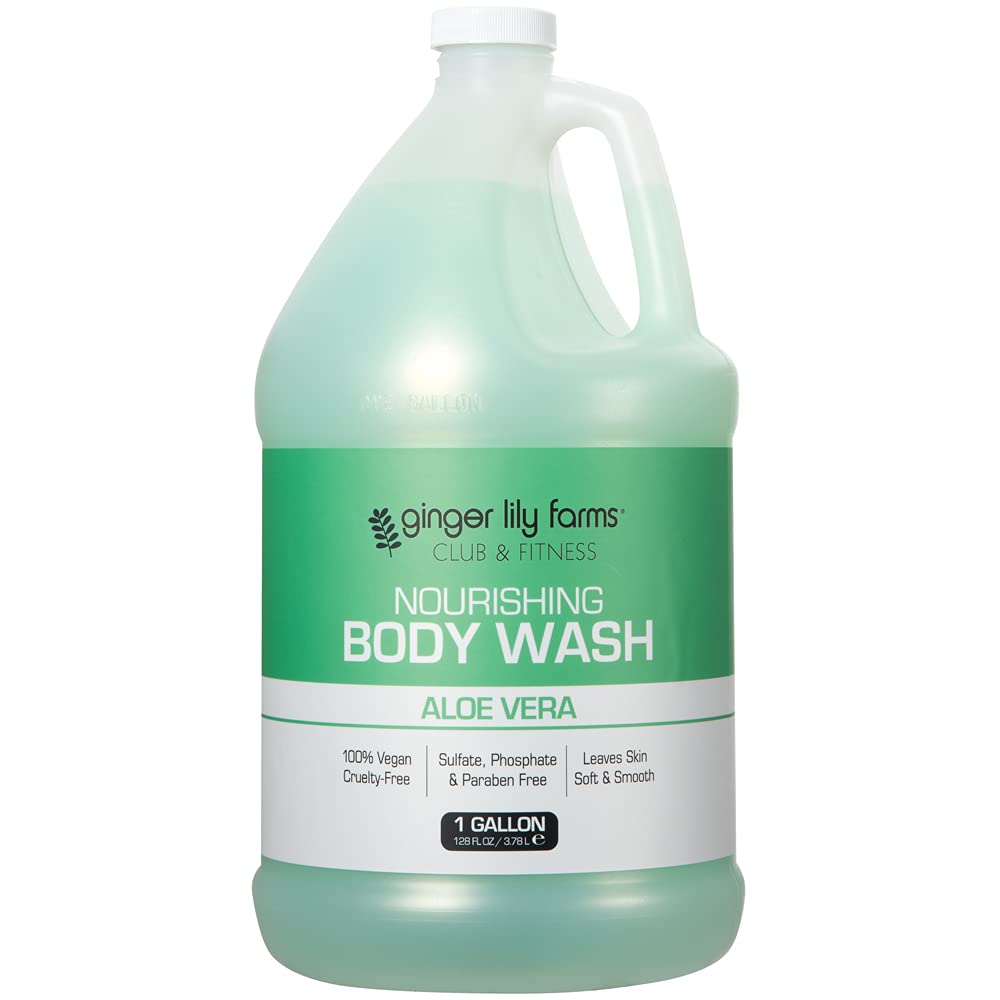 Ginger Lily Farms Club & Fitness Nourishing Body Wash, 100% Vegan & Cruelty-Free, Bath & Shower Gel for Men and Women, Aloe Vera Scent, 1 Gallon (128 Beauty & Personal Care Ginger Lily Farms