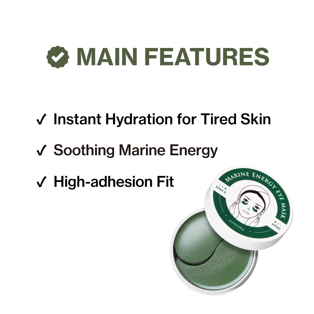 SHANGPREE Marine Energy Eye Mask (Eyepatches) 30 Pairs, Hydration & Soothing Relief, Spirulina & Marine Complex, Sooth & Revive Tired Eyes, Cooling Beauty & Personal Care SHANGPREE