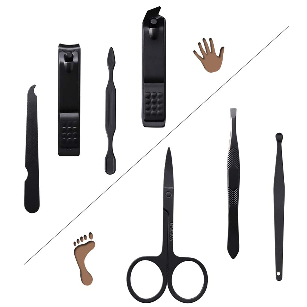 Aubcee Nail Clipper Set, Manicure, Pedicure Kit, 7 in 1 Black Stainless Steel Professional Grooming Kit with Black Leather Travel Case Beauty & Personal Care Aubcee