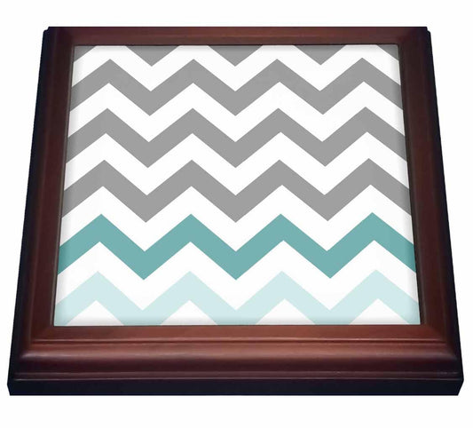 3dRose Grey Chevron with Mint Turquoise Zig Zag Accent Gray Zigzag Pattern Trivet with Ceramic Tile, 8 by 8", Brown Beauty and Personal Care 3dRose